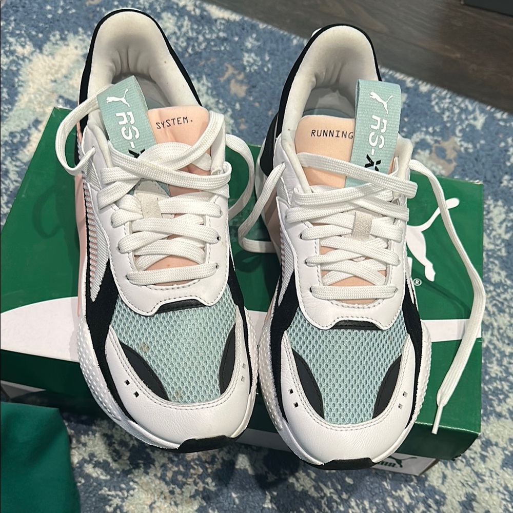 Puma White and Green Chunky Sneakers